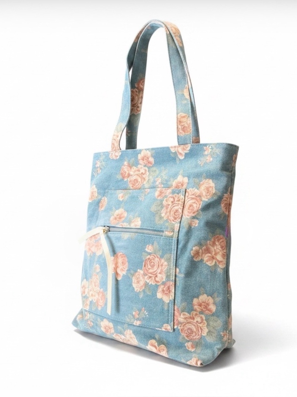 Pink Lily Dusty Blue and Rose Denim Tote